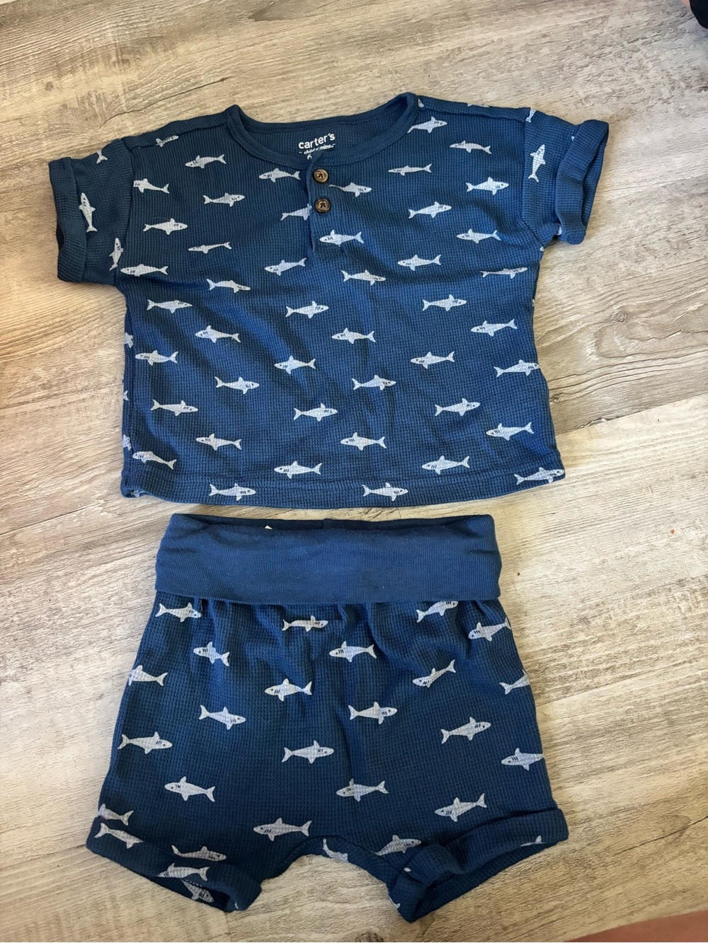 Carter's Navy Shark Print Kids Pajama Top & Shorts Set